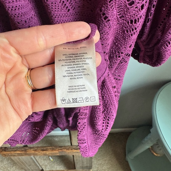 Maeve Anthropologie Purple Crochet Balloon Sleeve Boho Beach Festival Dress Sz M - Picture 6 of 10